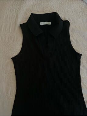 Mango Sleeveless Black Ribbed Polo Dress